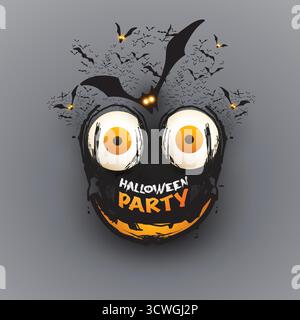 Happy Halloween carte ou couverture, bannière saisonnière d'automne, affiche, placard ou modèle de conception Web - visage sombre effrayant avec des yeux pop out et beaucoup de vol Illustration de Vecteur