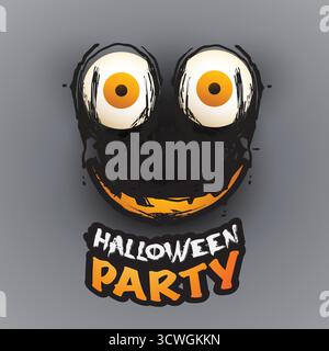 Happy Halloween affiche, placard ou carte d'invitation, modèle de conception - visage effrayant avec yeux pop out - illustration vectorielle Illustration de Vecteur