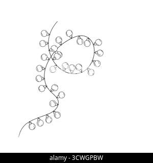 Guirlande d'ampoules, croquis noir et blanc. Illustration vectorielle. Guirlande lumineuse festive, isolée sur un fond blanc.thème nouvel an, Christma Illustration de Vecteur