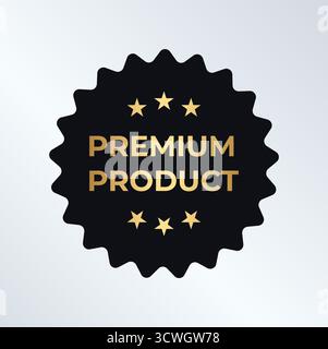 Badge de produit premium, étiquette noire dorée avec des étoiles pour le marketing, le commerce électronique, l'emballage, étiquette de prix, les médias sociaux, promo du site web. Assurance qualité Illustration de Vecteur