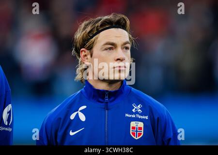 Oslo, Norvège. 11 octobre 2025. Patrick Berg de Norvège vu lors du match de qualification pour la Coupe du monde 2026 entre la Norvège et Israël au stade Ullevaal à Oslo. Banque D'Images