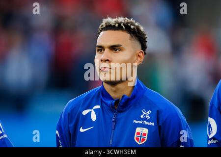 Oslo, Norvège. 11 octobre 2025. Antonio Nusa, de Norvège, vu lors du match de qualification pour la Coupe du monde 2026 entre la Norvège et Israël au stade Ullevaal à Oslo. Banque D'Images
