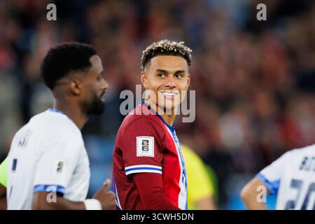 Oslo, Norvège. 11 octobre 2025. Antonio Nusa, de Norvège, vu lors du match de qualification pour la Coupe du monde 2026 entre la Norvège et Israël au stade Ullevaal à Oslo. Banque D'Images