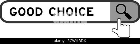 Bannière de recherche dans le mot bon choix avec l'icône loupe de main sur fond blanc Illustration de Vecteur