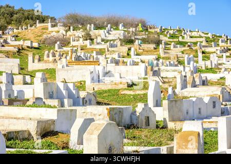 Cimetière Musulman sur la colline à l'extérieur de Fès, Maroc Banque D'Images