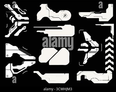 Cyberpunk Sticker Design - élément d'interface Futuristic Sci-fi HUD, décalque rétro-futuriste pour Streetwear Vector Illustration de Vecteur