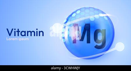 Concept abstrait de vitamine mg dans une sphère bleue brillante. Minéral essentiel pour la santé. Illustration vectorielle. Illustration de Vecteur