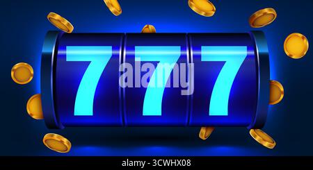 Lucky 777 Jackpot sur une machine à sous avec des pièces d'or tombant. Un fond de jeu de casino vibrant. Illustration vectorielle Illustration de Vecteur