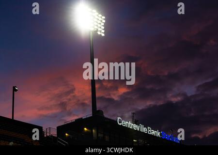 11 octobre 2025 ; Pawtucket, Rhode Island, États-Unis; le soleil se couche derrière le stade Centreville Bank avant un match de football de l'USL entre le Rhode Island Football Club et les Rowdies de Tampa Bay. c) Burt Granofsky/CSM Banque D'Images
