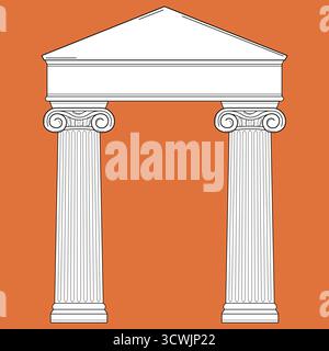 Ancien temple grec ou romain avec des piliers ou des colonnes. Portique grec vintage avec colonnes de style ionique. Symbole d'arc antique. Noir et blanc. Illustration de Vecteur