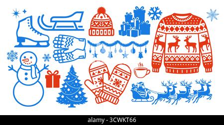 Ensemble d'objets de Noël. Dessiné à la main. Pas ai, illustration vectorielle. Illustration de Vecteur