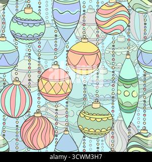 Beau fond sans couture avec des décorations et des boules de Noël suspendues Illustration de Vecteur