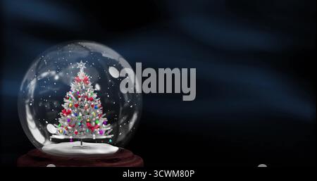 Image d'arbre de noël dans la boule de neige sur des formes bleues Banque D'Images