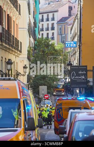 Madrid, 10/07/2025. Hileras Street. Un bâtiment en cours de rénovation s’est effondré, causant plusieurs morts et blessés. Photo : Guillermo Navarro. ARCHDC. Crédit : album / Archivo ABC / Guillermo Navarro Banque D'Images