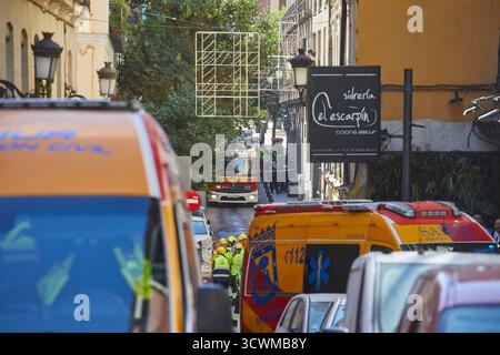 Madrid, 10/07/2025. Hileras Street. Un bâtiment en cours de rénovation s’est effondré, causant plusieurs morts et blessés. Photo : Guillermo Navarro. ARCHDC. Crédit : album / Archivo ABC / Guillermo Navarro Banque D'Images