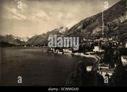 1950 c., Giulino di Mezzegra , Tremezzina , CÔME , ITALIE : le duce fasciste italien BENITO MUSSOLINI ( 1883 - 1945 ), les lieux de ses deux derniers jours et de sa mort à Giulino di Mezzegra , les 27 et 28 avril 1945 . Quand il a été arrêté par des partisans italiens alors qu'il tentait lâchement de s'échapper en Suisse , vêtu d'un uniforme nazi, caché dans un camion transportant des soldats nazis. Après son arrestation, il a été rejoint par son amante Claretta Petacci ( 1912 - 1945 ) dans cette ancienne maison à AZZANO di MEZZEGRA ( indiqué par une flèche sur cette photo ). Dans un drame du destin, ils ont été fusillés ensemble le 28 avril, en f Banque D'Images