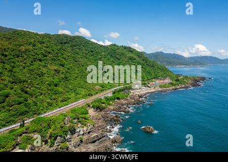 Vue aérienne du parc à marées Beiguan à Yilan, Taiwan Banque D'Images
