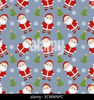 Motif de noël sans couture avec le père noël de dessin animé et les flocons de neige. Illustration de Vecteur