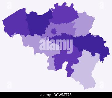 Carte de Belgique avec les régions. Carte de frontière de pays simple avec division de région. Palette de couleurs violet foncé. Illustration de Vecteur