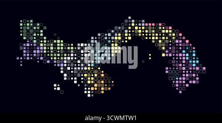 Panama, forme du pays construit de cellules colorées. Carte de style numérique du Panama sur fond sombre. Blocs carrés arrondis de petite taille. Illustration de Vecteur