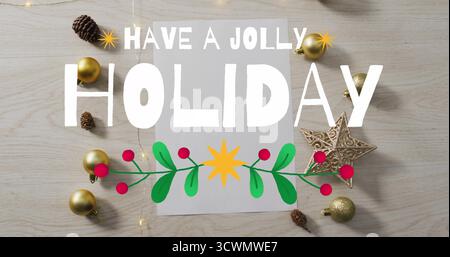 Ayez une image de texte de vacances jolies sur des décorations de Noël sur fond en bois Banque D'Images