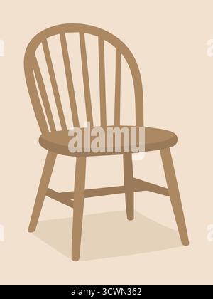 Une chaise simple montre des jambes tournées et un dos à lattes courbé dans des tons neutres chauds Illustration de Vecteur