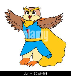 hibou personnage de super-héros avec le personnage drôle des enfants costume de puissance Illustration de Vecteur