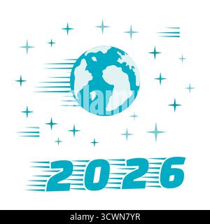 Illustration de la terre avec 2026 textes et étoiles, adapté au vecteur de fond de célébration du nouvel an Illustration de Vecteur