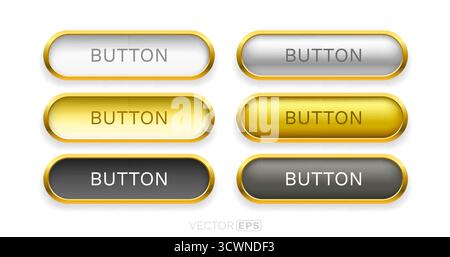 Collection de boutons encadrés dorés brillants. Un ensemble d'éléments d'interface utilisateur élégants dans différentes nuances. Illustration vectorielle Illustration de Vecteur