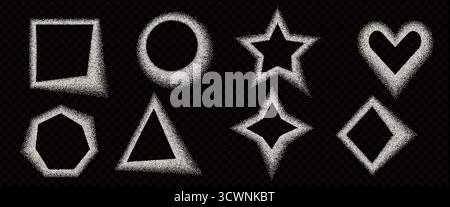 Ensemble de cadres de formes géométriques inégales de farine. Nuance de bruit granuleuse texturée sucre blanc y2k bordures d'éléments. Coeur, rectangle, heptagone, triangle et cercle Illustration de Vecteur