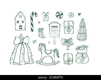 Ensemble fantaisiste de doodle de noël, illustrations vectorielles, style rétro vintage Illustration de Vecteur