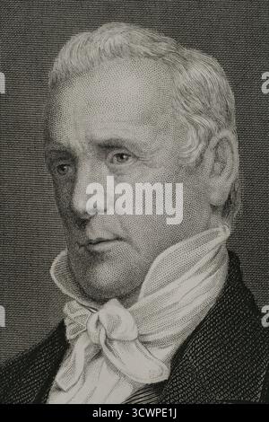 James Buchanan (1791-1868) Diplomate et politicien américain. 15e Président des États-Unis d'Amérique (1857-1861). Portrait. Gravure d'ambrotype par Mathew Brady (1822-1896). Détail. Histoire des États-Unis, par J. A. Spencer. Volume III Edition publié à Barcelone, 1873. Banque D'Images
