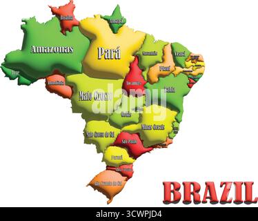 Brésil carte 3D illustration vectorielle de ballon de pays pour la géographie, les voyages et l'éducation Illustration de Vecteur