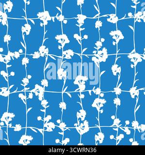Modèle sans couture avec treillis floral blanc sur fond bleu Banque D'Images