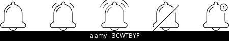 Icône de sonnerie de notification définie. Collecte de symboles d'alerte, de rappel et de sourdine. Interface utilisateur et éléments de communication. Contour modifiable. Vecteur isolé Illustration de Vecteur