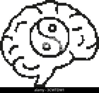 Cerveau avec icône Yin Yang. Symbole équilibre et harmonie en santé mentale. Mindfulness et concept de paix intérieure. Illustration vectorielle isolée Illustration de Vecteur