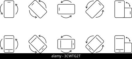 Jeu d'icônes de rotation et de ligne d'orientation du smartphone. Positionnement de l'appareil, rotation de l'écran et réglage de l'interface mobile collecte de symboles Illustration de Vecteur