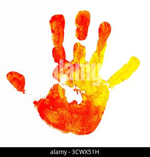 Imprimé à la main coloré sur fond de papier blanc. Banque D'Images
