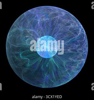 sphère abstraite colorée avec des tourbillons bleus et violets vifs rayonnant à partir d'un centre lumineux. Cette conception crée un effet visuel captivant contre Banque D'Images