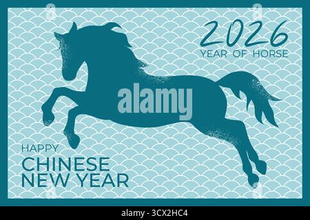 Bannière du nouvel an chinois 2026 avec une silhouette de cheval galopante. Année de fond de cheval. Illustration vectorielle Illustration de Vecteur