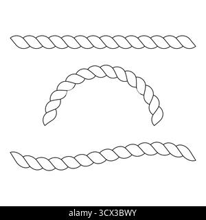 Elément de noeud de corde. Vecteur de contour noir. Design graphique nautique. Illustration simple du cordon. SPE 10. Illustration de Vecteur