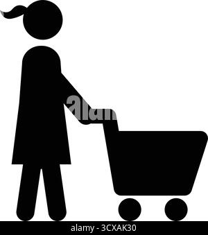 Icône d'achat, personne masculine avec panier dans une illustration de pictogramme de glyphe Illustration de Vecteur