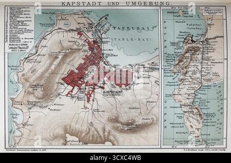 Le Cap et ses environs, carte historique de 1907, Afrique du Sud Banque D'Images