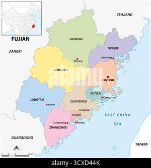 Carte administrative de la province chinoise du Fujian Banque D'Images