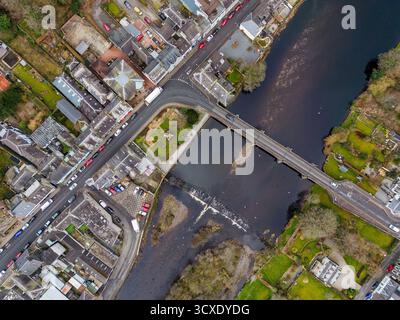Vue aérienne surplombant Newton Stewart, Dumfries et Galloway, Royaume-Uni Banque D'Images