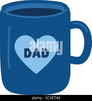 Un charmant mug bleu avec une forme de coeur bleu clair et le mot « PAPA » à l'intérieur, parfait pour exprimer l'amour et l'appréciation le jour de la fête des pères. Illustration de Vecteur
