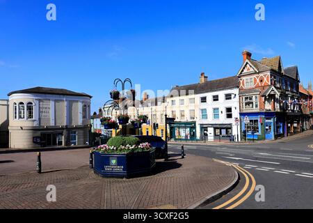 Vue de la High Street à Lutterworth Town, Leicestershire, Angleterre, Royaume-Uni Banque D'Images