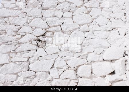 Mur de pierre blanchi à la chaux du monastère bouddhiste du Ladakh, en Inde. Bûche de bois visible encastrée entre les pierres Banque D'Images