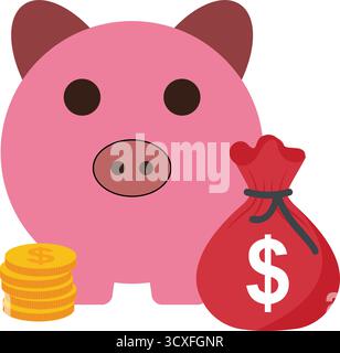 Tirelire avec pièce de monnaie. Le concept de services bancaires ou de services aux entreprises. Illustration vectorielle sac d'argent de couleur rouge Illustration de Vecteur