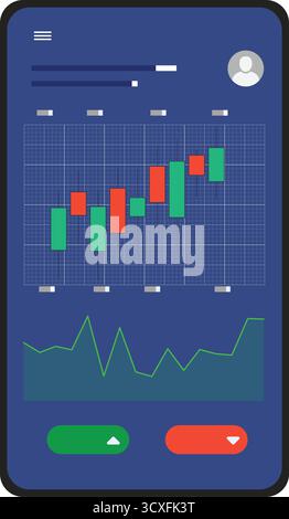 Symbole de l'investissement, du risque et du marché boursier mobile voir le marché en croissance et en baisse. Vecteur. application de vue mobile d'illustration vectorielle de marché Illustration de Vecteur